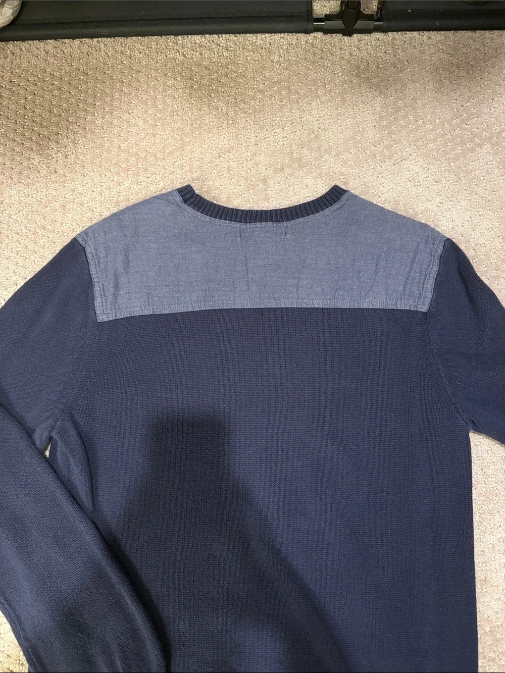 Banana Republic Navy Crewneck Sweater with Chambray Shoulders